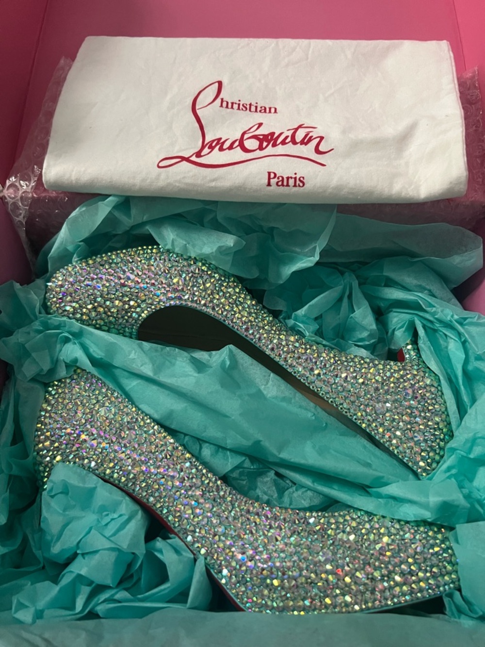 Christian Louboutin Swarovski Crystal Strass Heels Tiffany Blue 39.5 💎